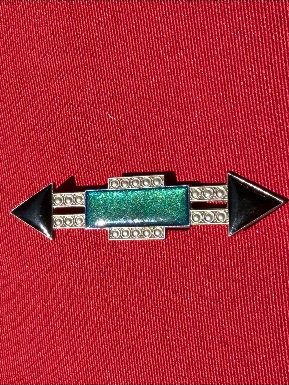 Silver Black And Teal Glitter Arrow Bar Art deco Revival Brooch 2.5”